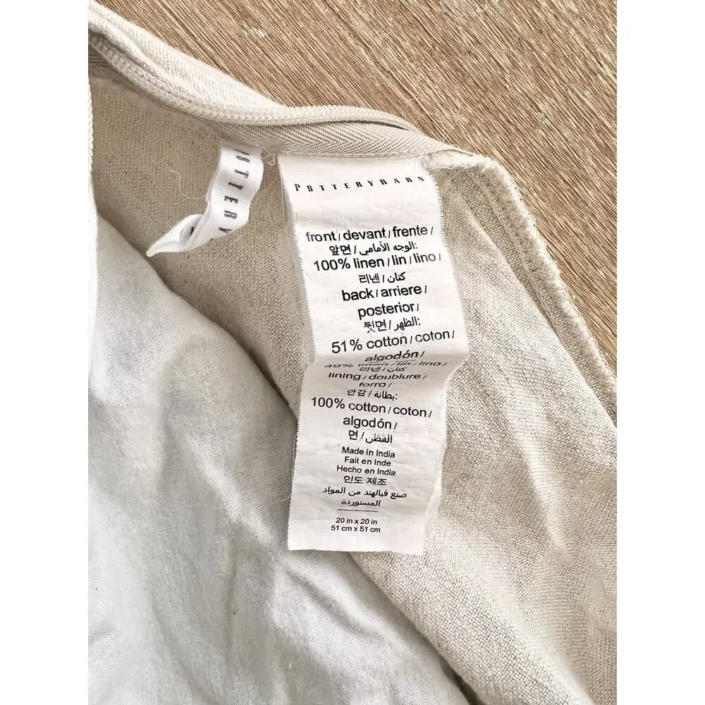 TWO Pottery Barn Faye Charcoal Textured 100% Linen Pillow Covers 20